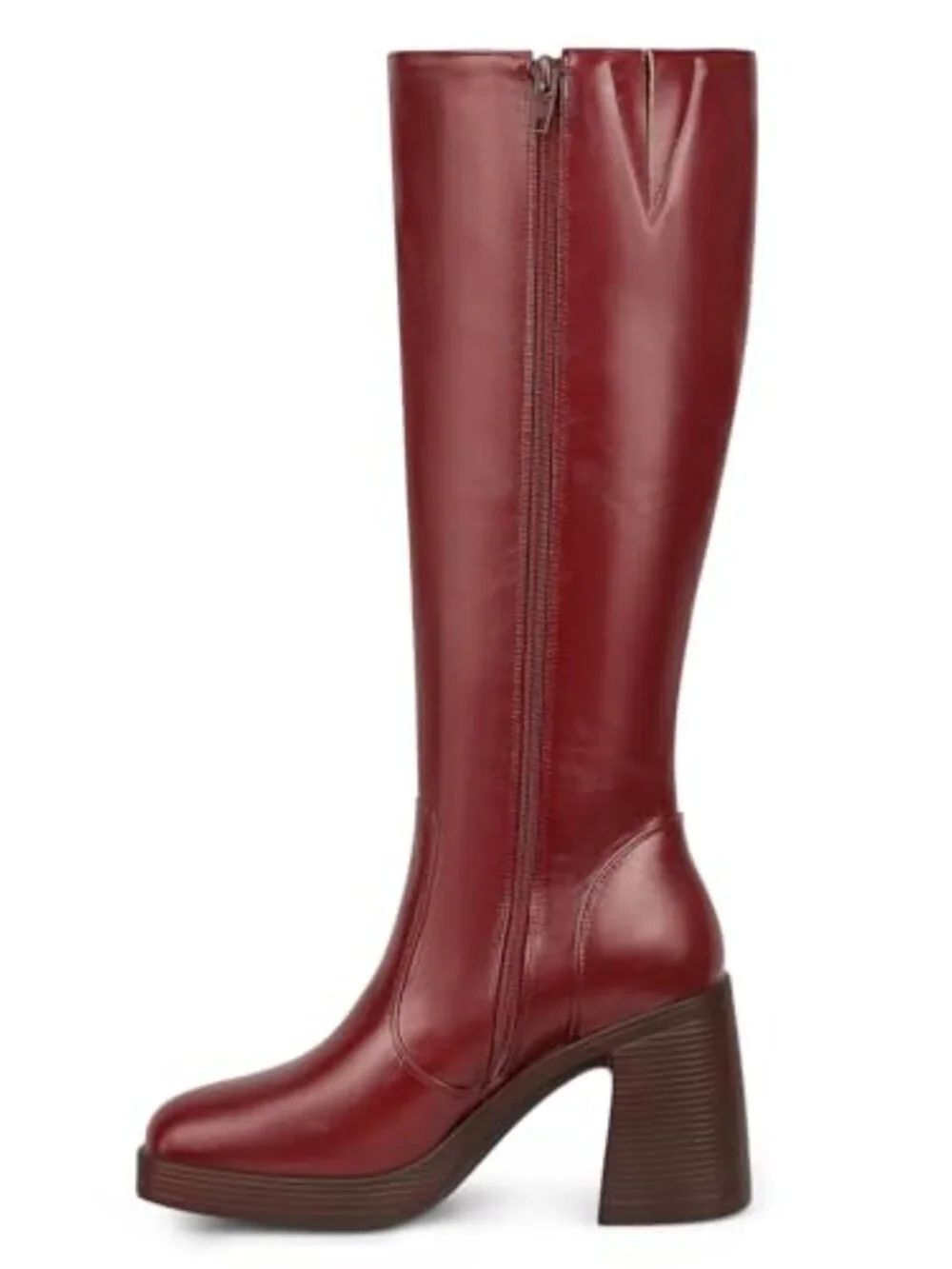 Vegan Leather Platform Boots Square Toe Chunky Block Heeled Side Zip